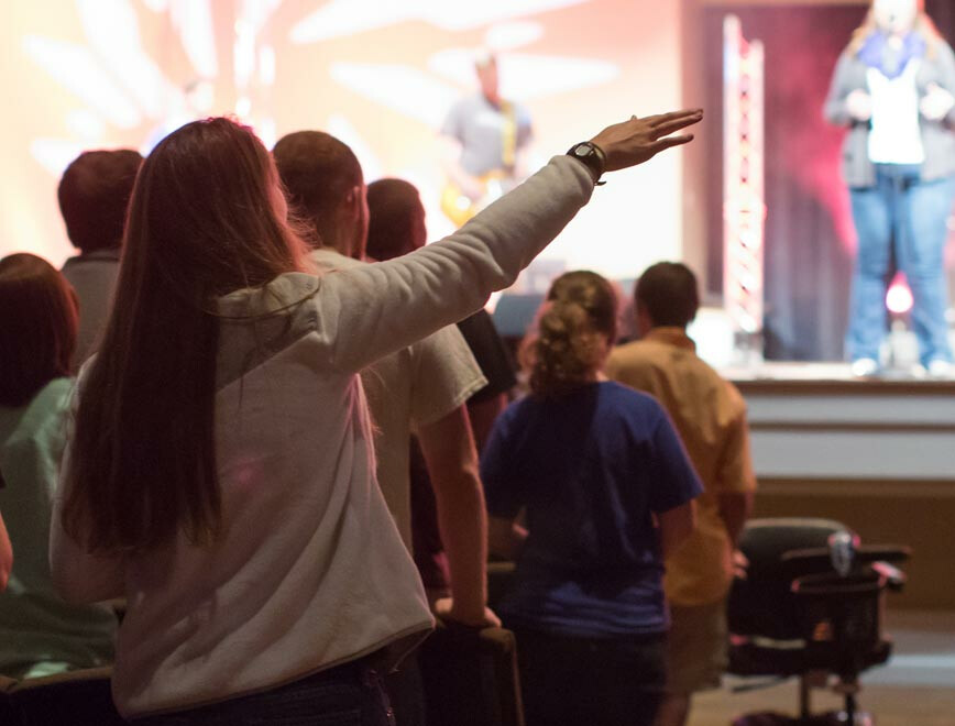 Students worship in chapel as part of the faith-integrated curriculum at SWU.