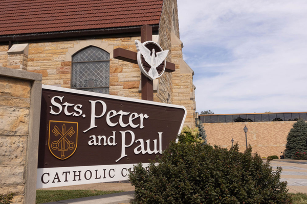 Sts. Peter & Paul Catholic Church, Haubstadt, IN, road view
