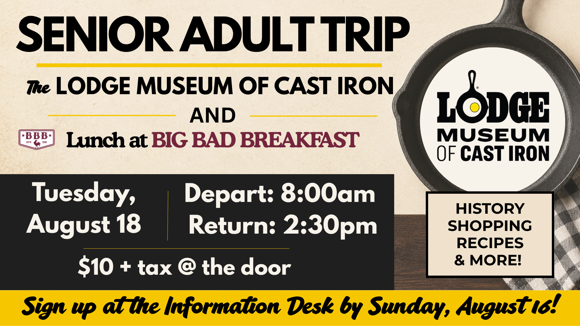 Senior Adult Trip: The Lodge Museum of Cast Iron 