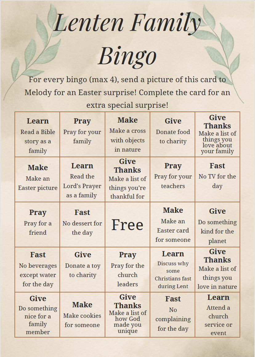 Family Bingo Card