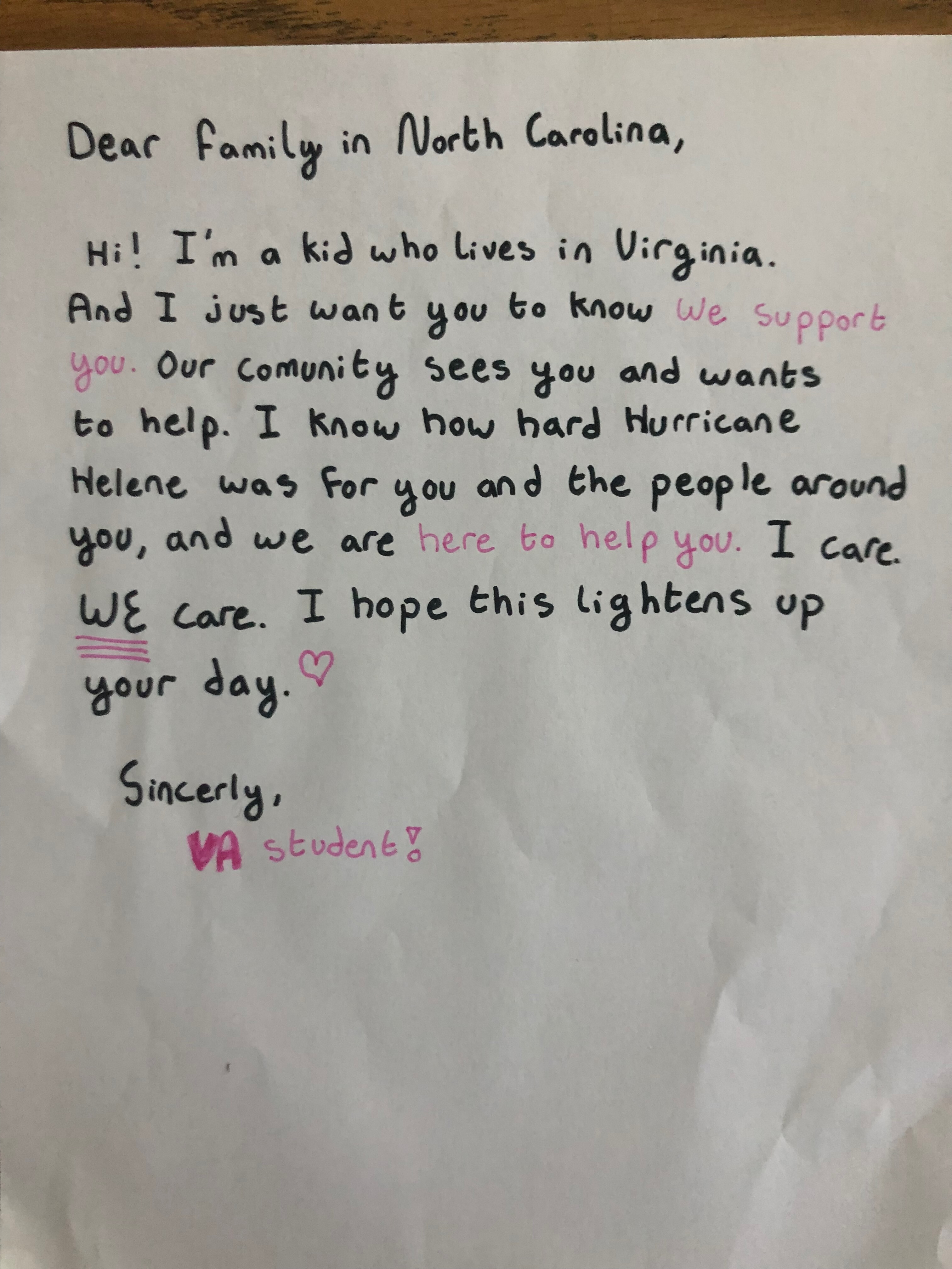 Letter from a student