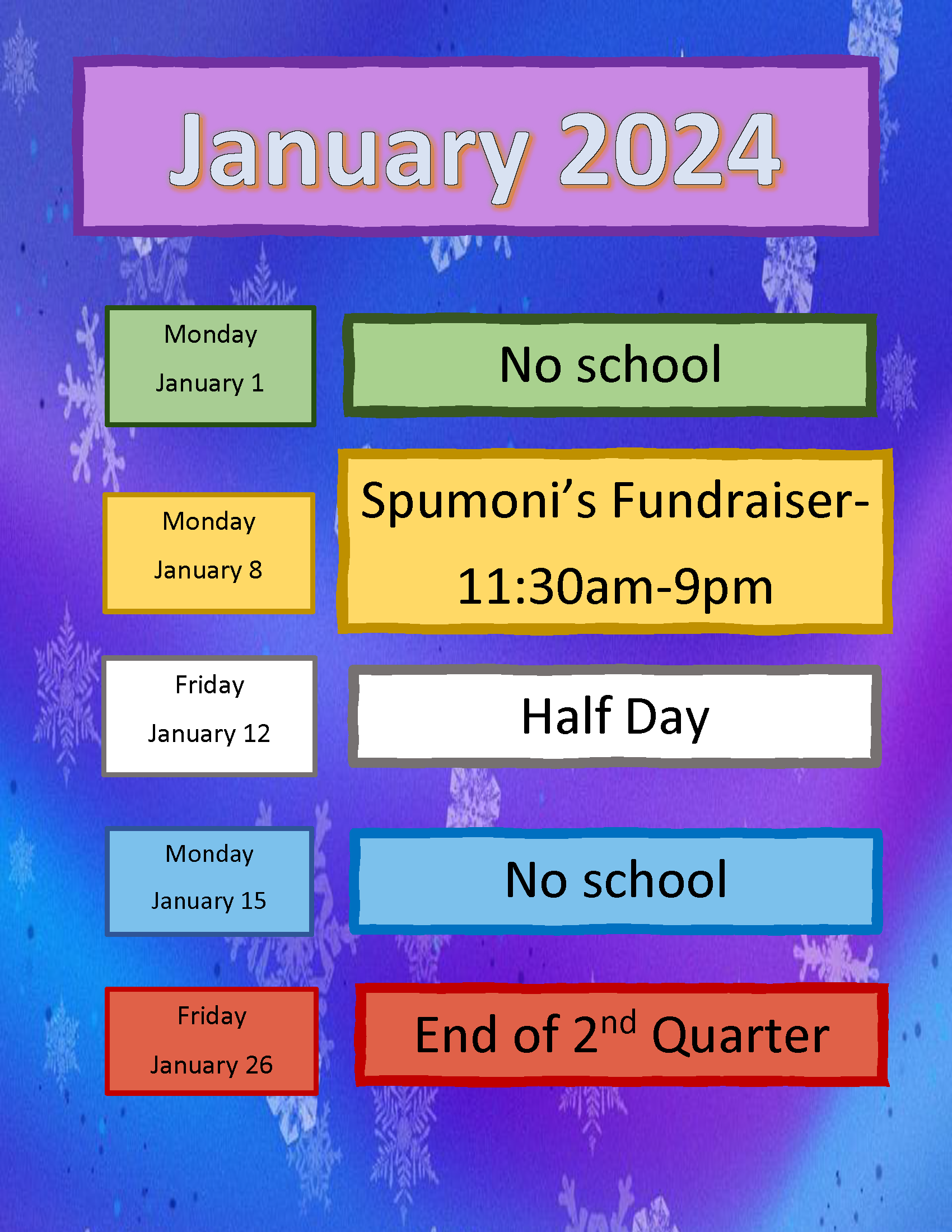 School Calendar Dayspring Christian Academy