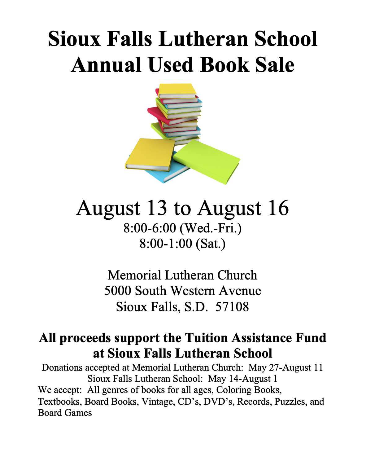 Sioux Falls Lutheran School Annual Used Book Sale