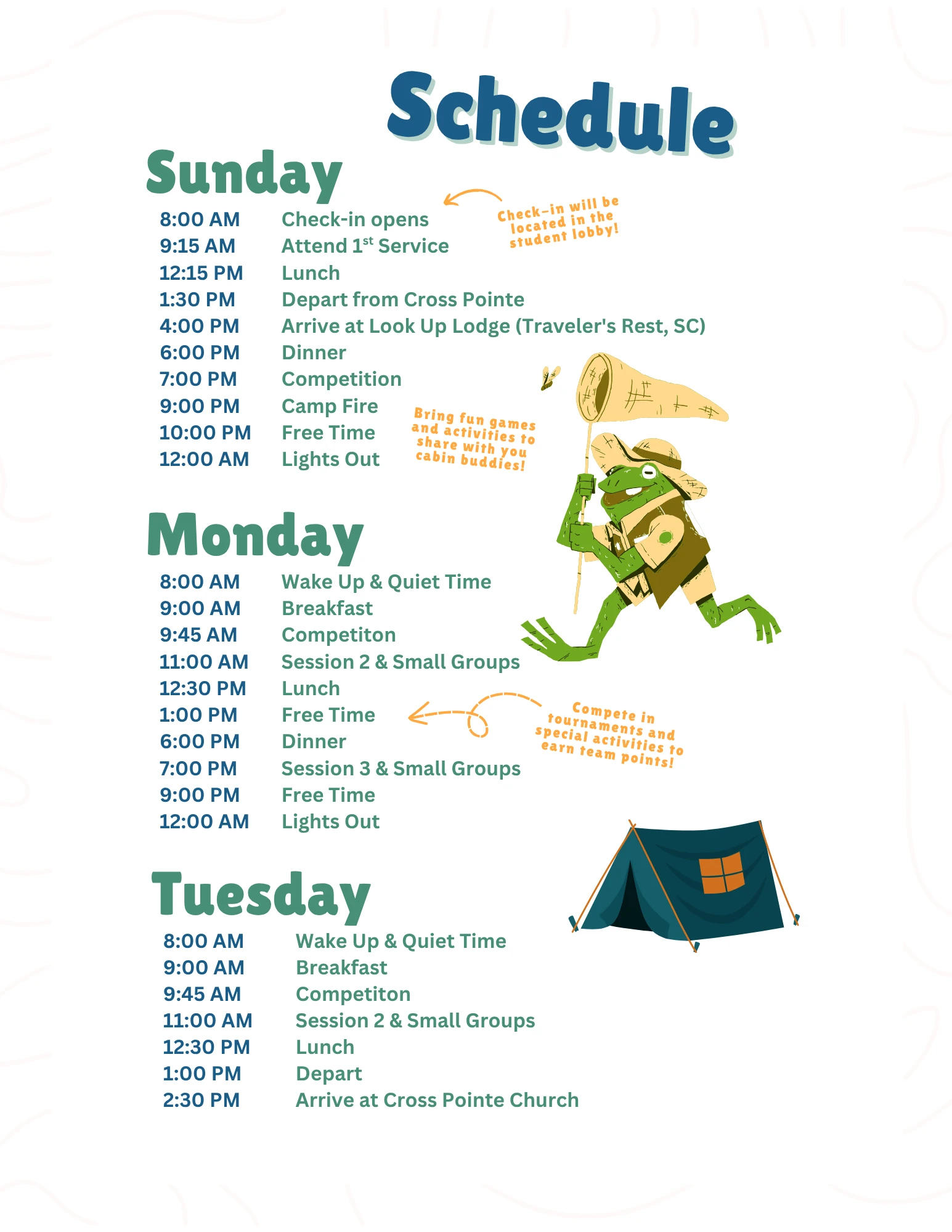 Sample Fall Retreat schedule