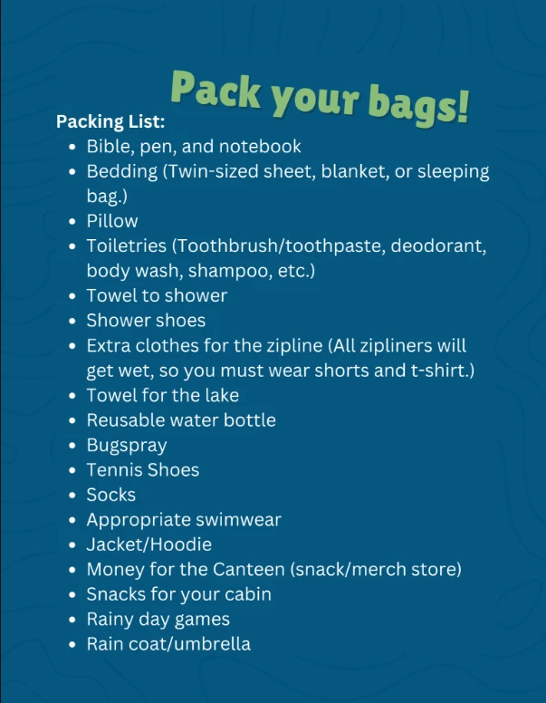 Fall Retreat packing list