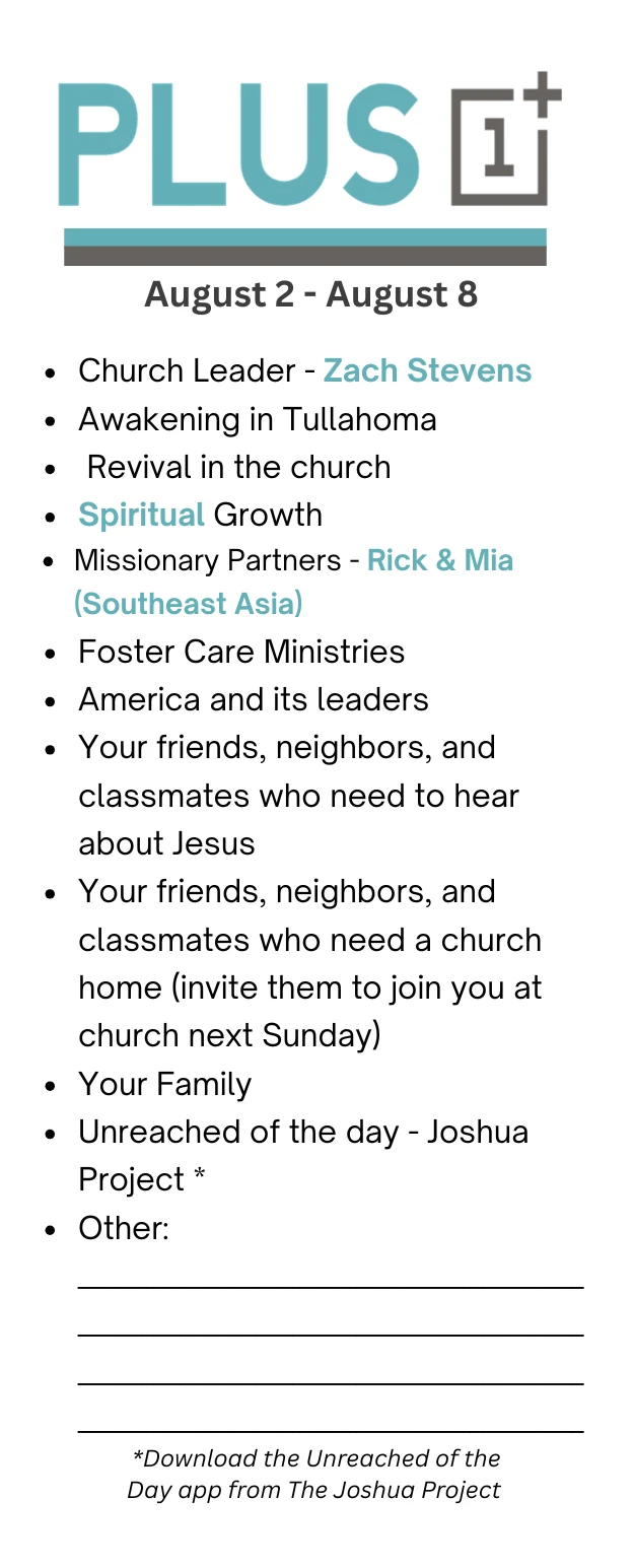 Plus 1 Prayer Guide August 2