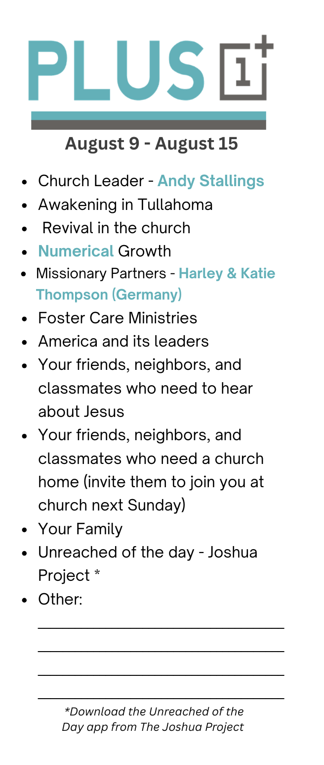 Plus 1 Prayer Guide August 9 