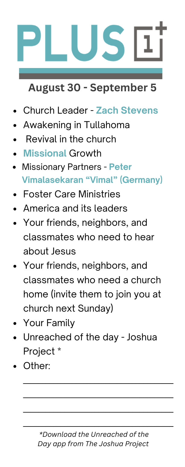 Plus 1 Prayer Guide August 30