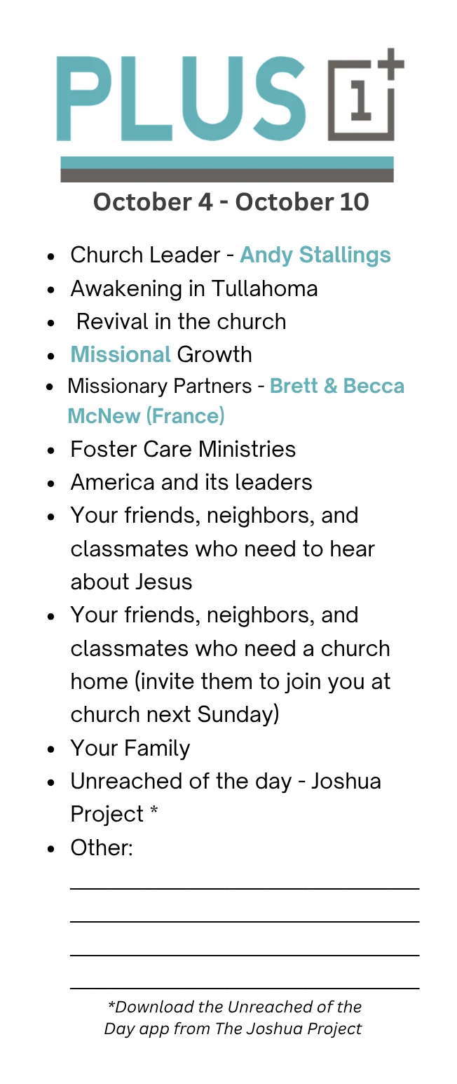 Plus 1 Prayer Guide October 4
