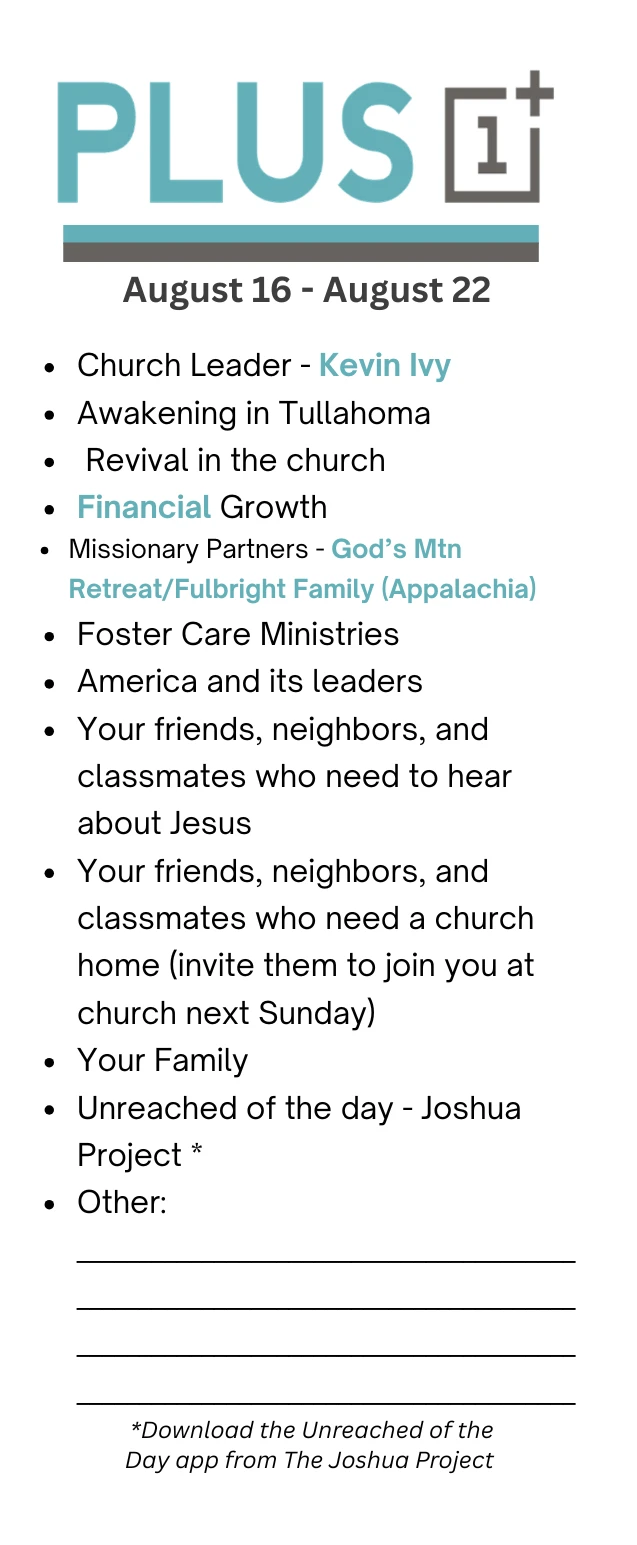 Plus 1 Prayer Guide August 16