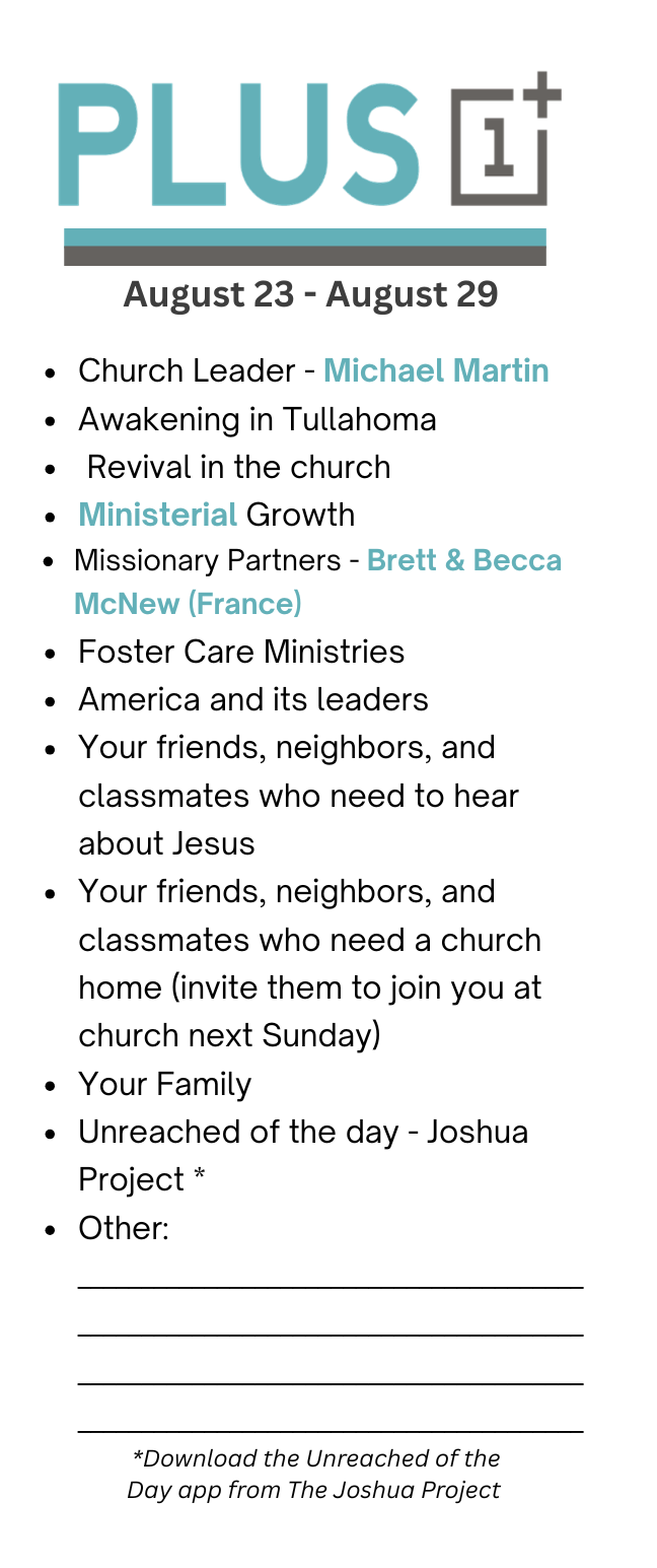 Plus 1 Prayer Guide August 23