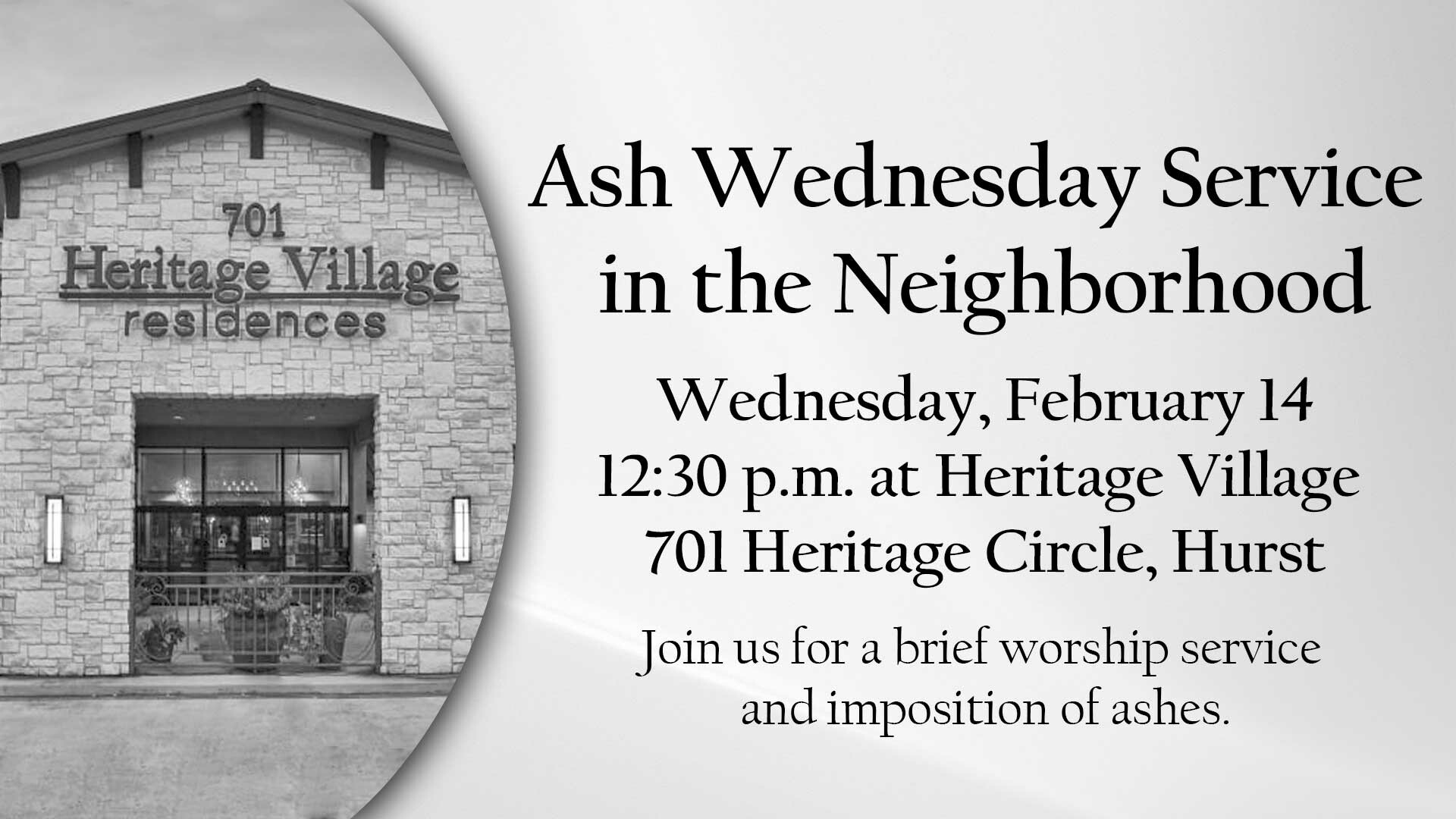 Ash Wednesday Worship at Heritage Village