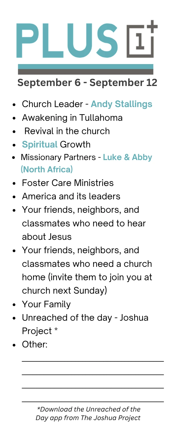 Plus 1 Prayer Guide September 6