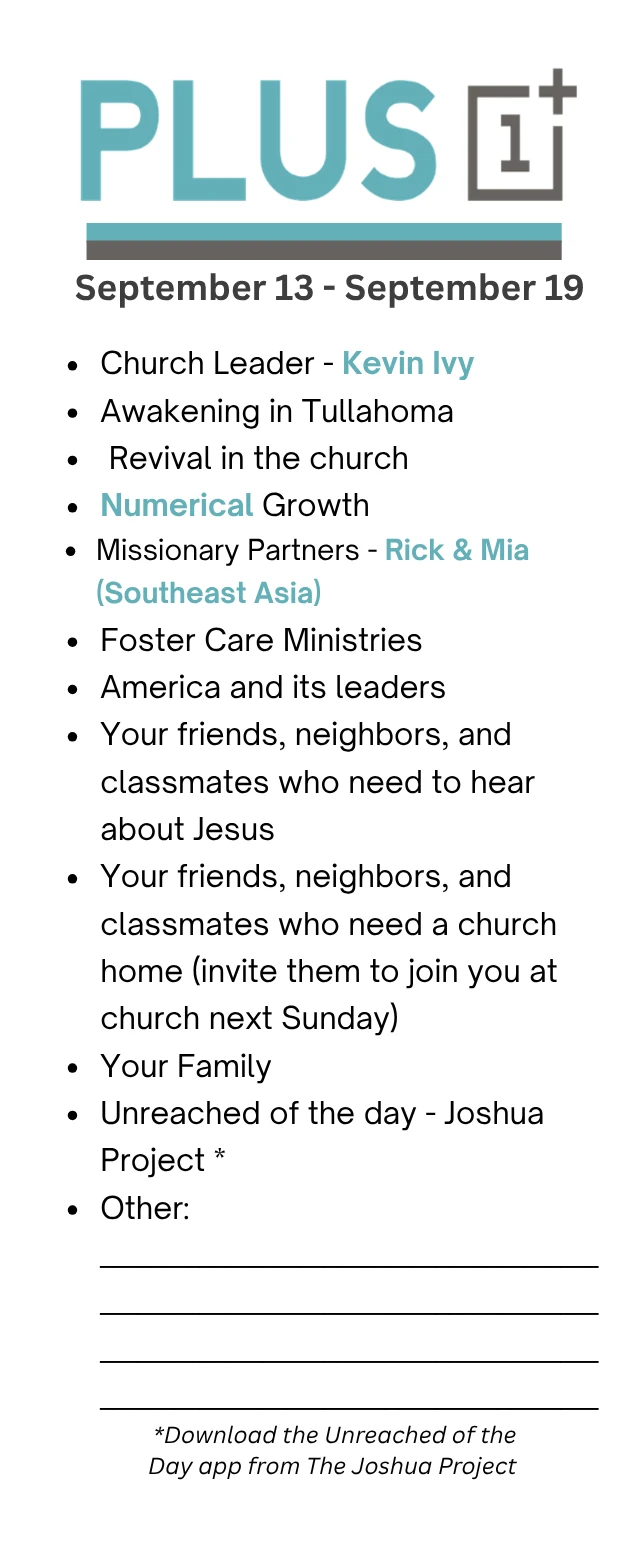 Plus 1 Prayer Guide September 13