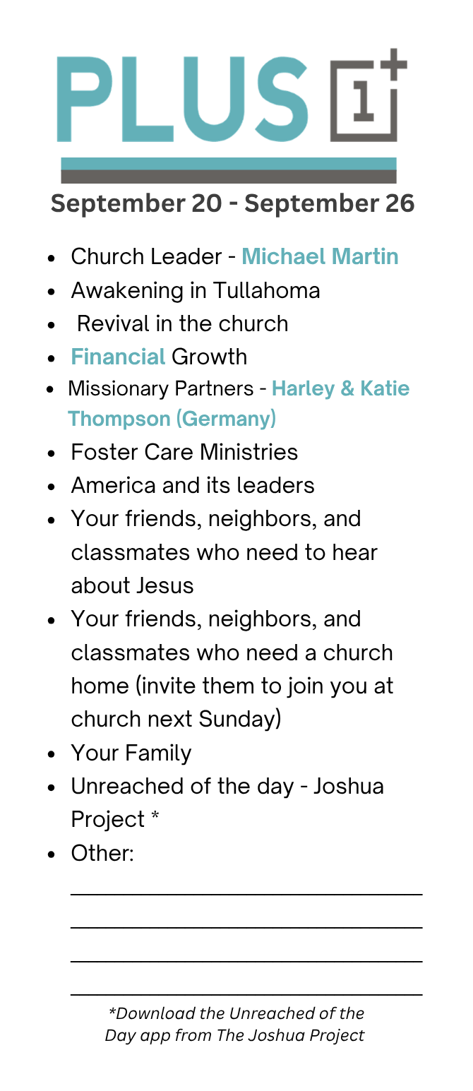 Plus 1 Prayer Guide September 20