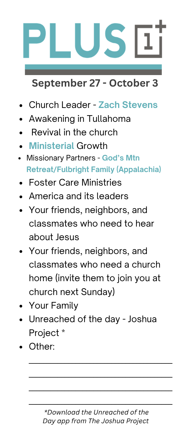 Plus 1 Prayer Guide September 27