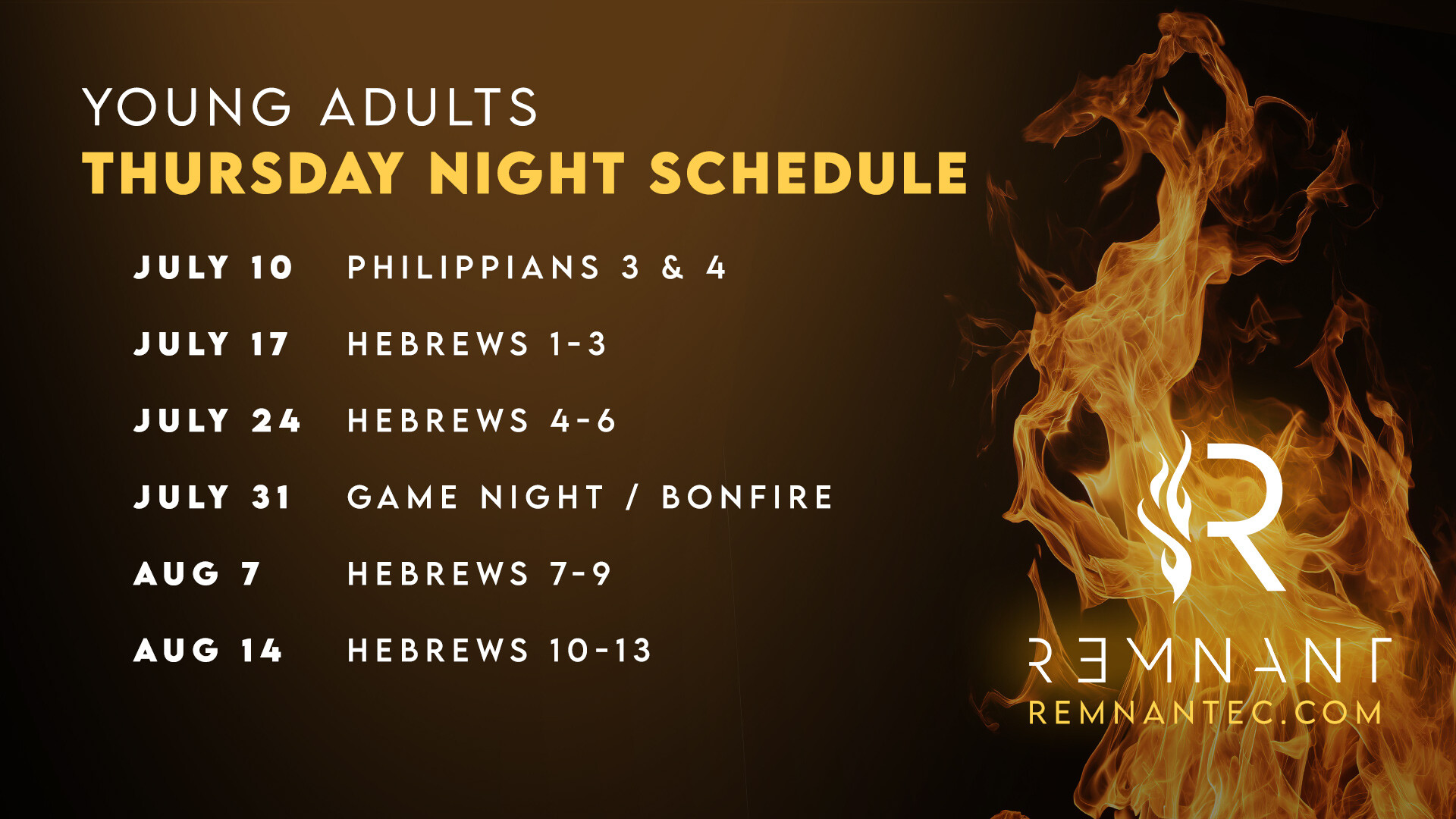 Remnant Thursday Schedule