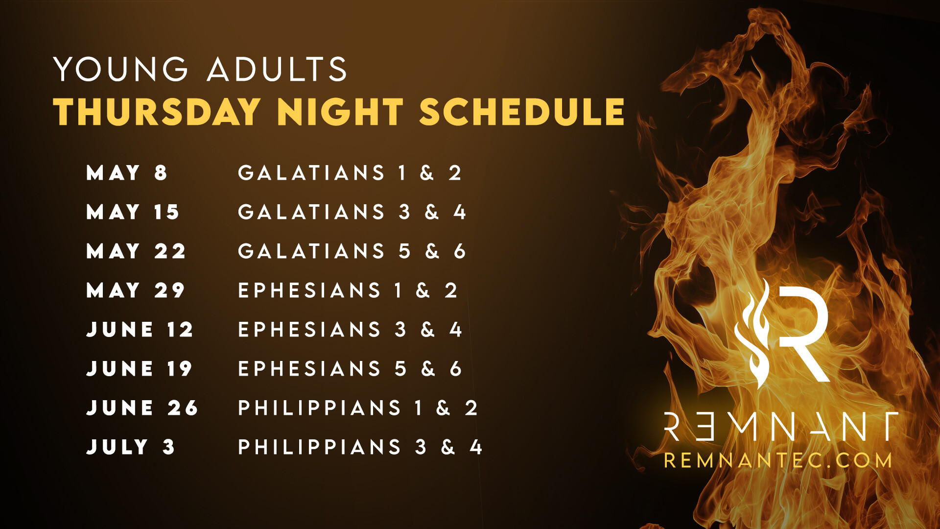 Remnant Thursday Schedule