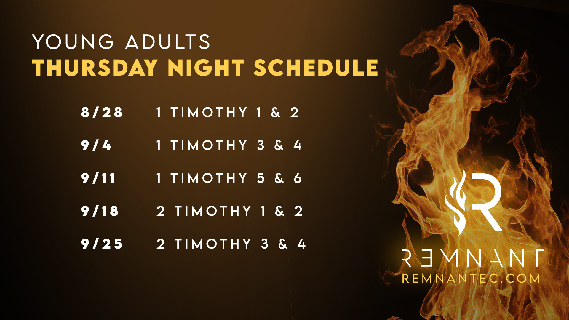 Remnant Thursday Schedule
