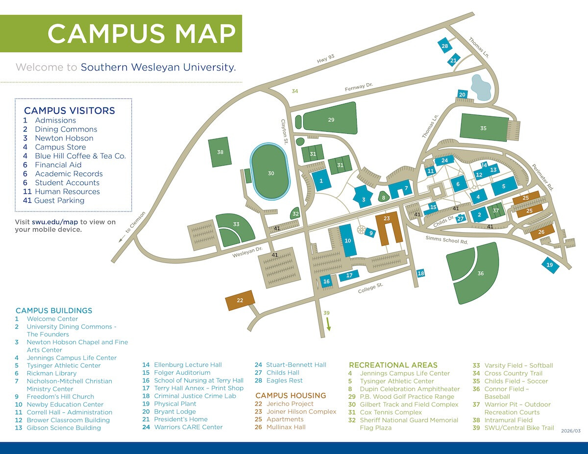Southern Wesleyan University Campus Map
