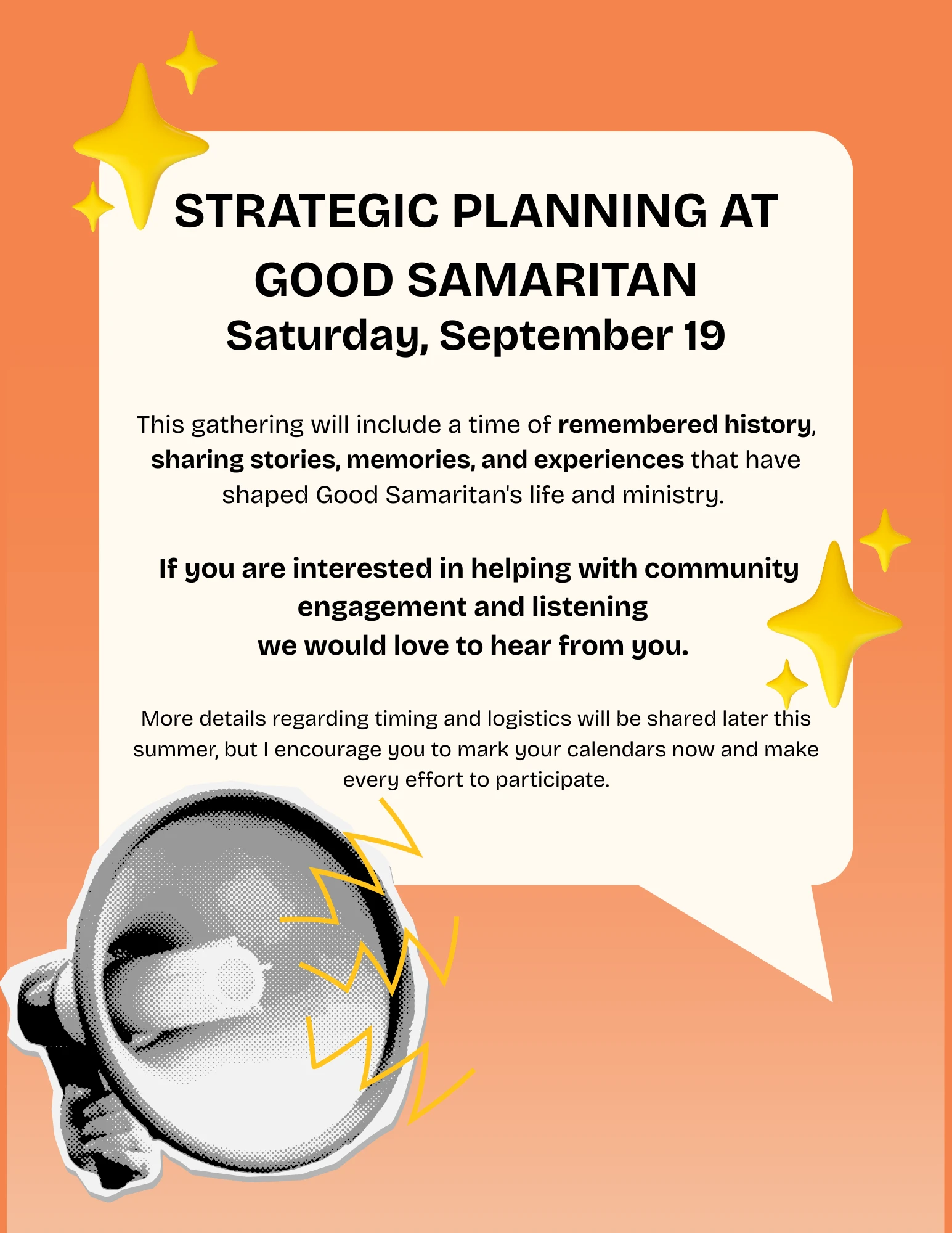 Save the Date – Strategic Planning at Good Samaritan - Saturday, September 19