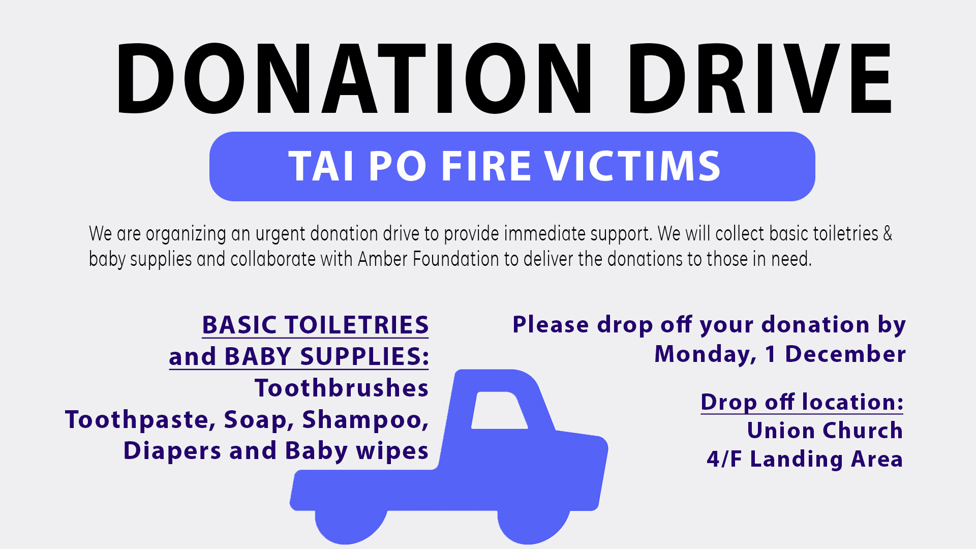 Union Church Donation Drive for Tai Po Fire Victims