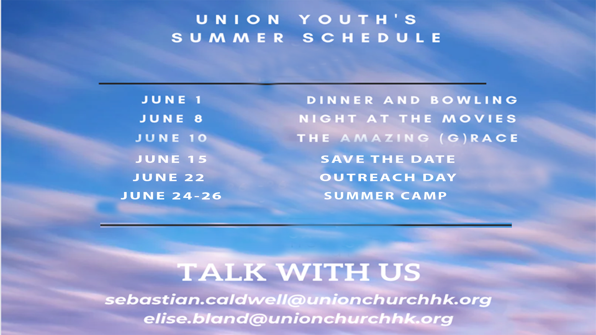 Union Youth Summer Schedule