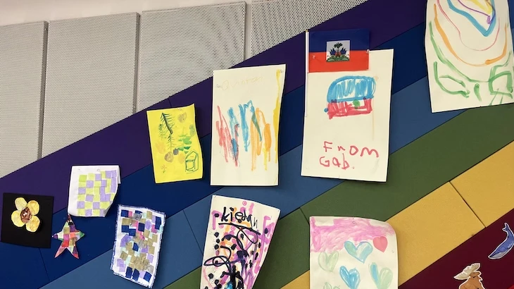Children's art on the wall