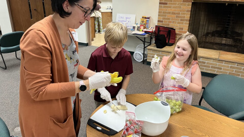 E3 elementary and pre-teen groups learn about serving