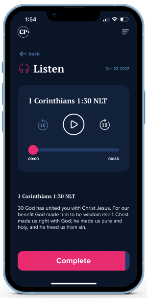 CP+ Spiritual Fitness app on iPhone screen