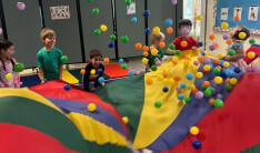 Large motor room parachute play