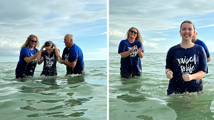 a boy and girl being baptized