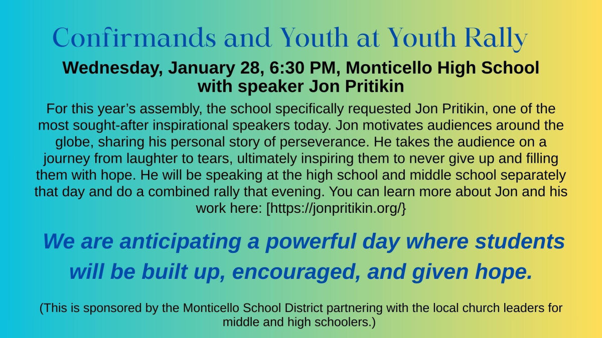 6:30 PM - Youth Group and Confirmands @ Youth Rally