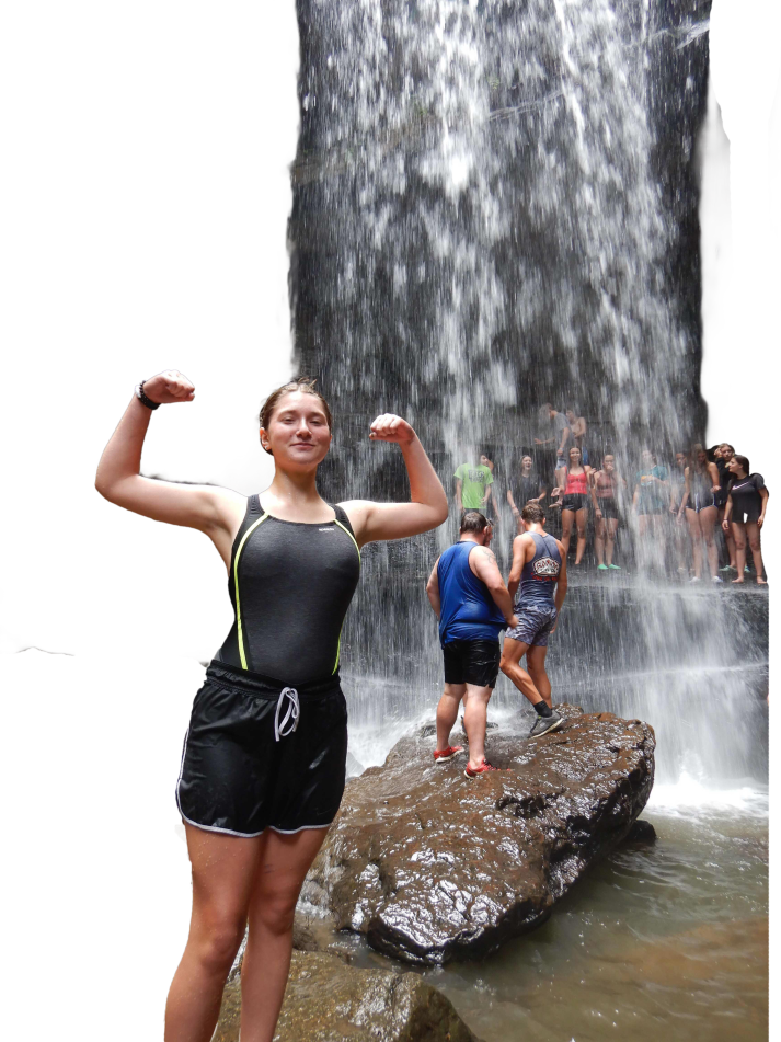 Guns out at the waterfall