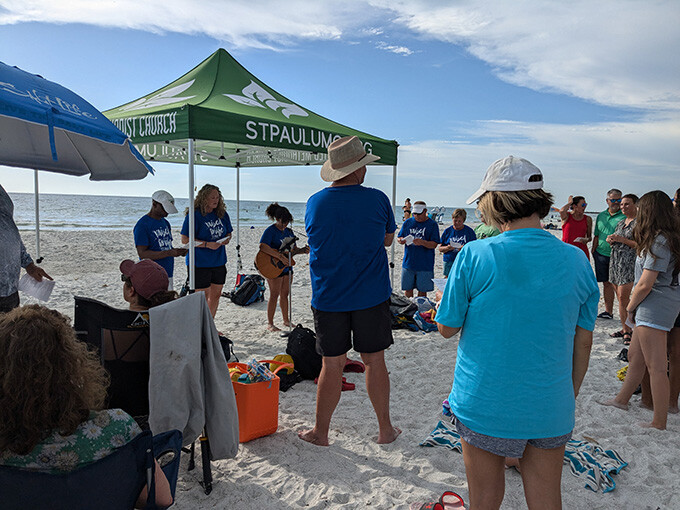 worshiping on the beach