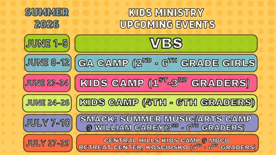 Kids Ministry Upcoming Events