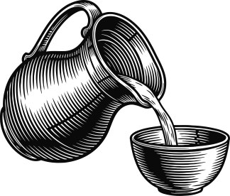 Line drawing of a jug pouring liquid into a bowl