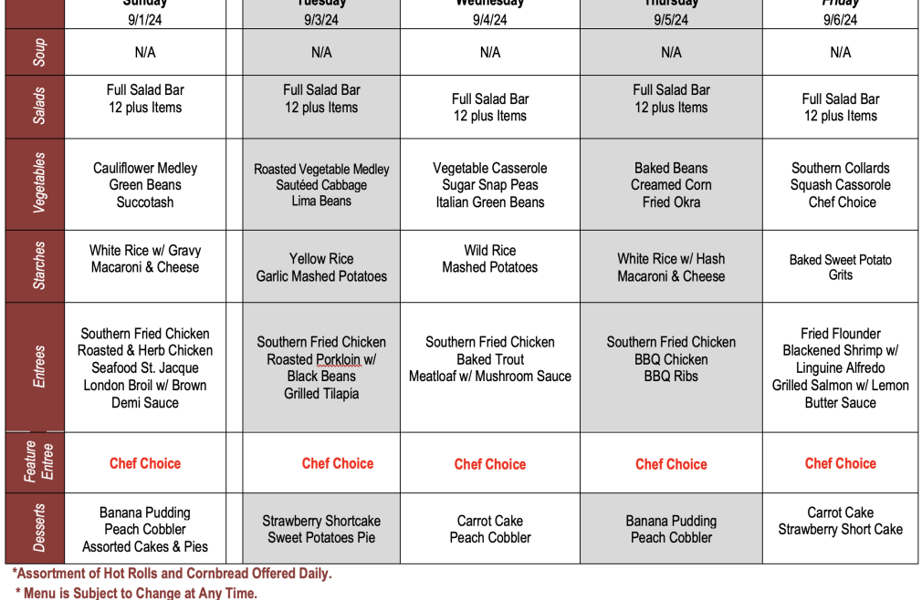 Buffet Weekly Menu