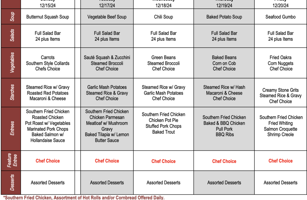 Buffet Weekly Menu