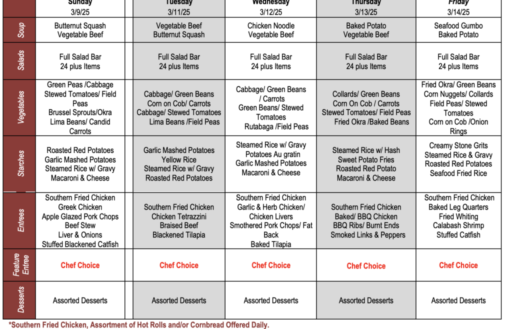 Buffet Weekly Menu