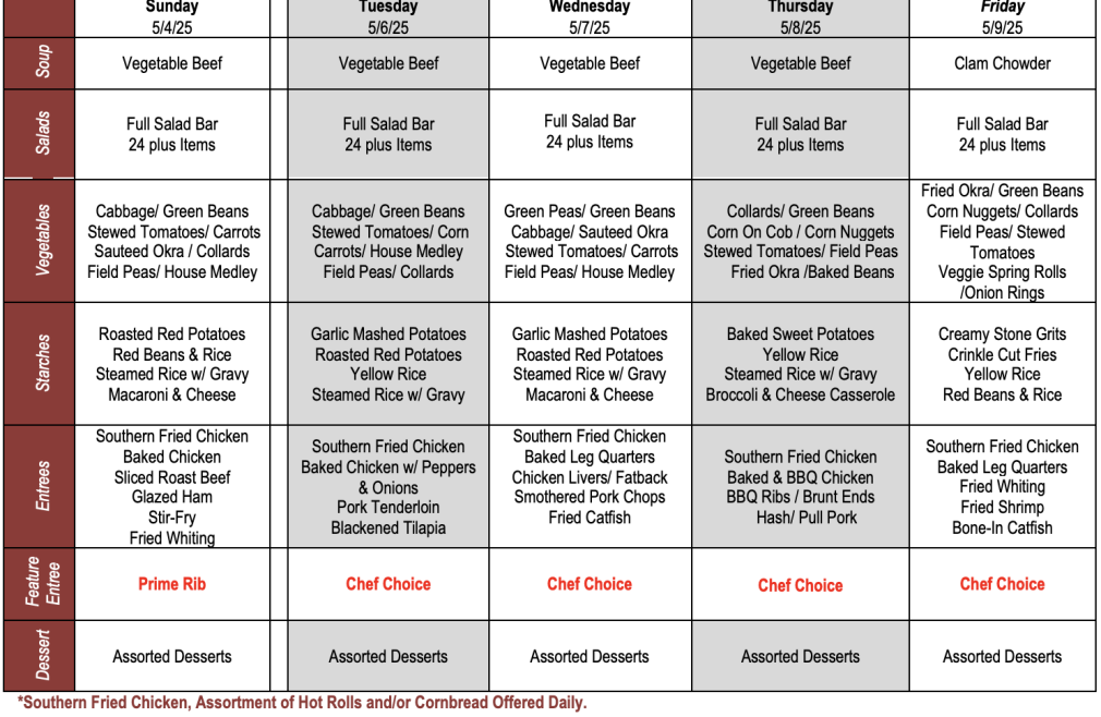 Buffet Weekly Menu