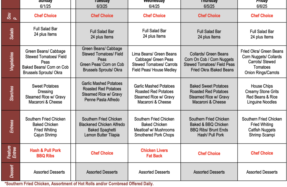 Buffet Weekly Menu