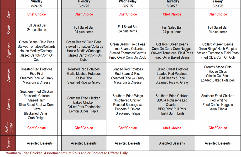 Buffet Weekly Menu