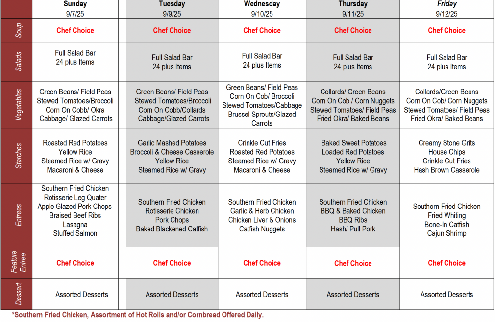 Buffet Weekly Menu