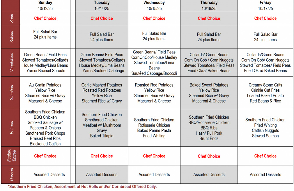 Buffet Weekly Menu