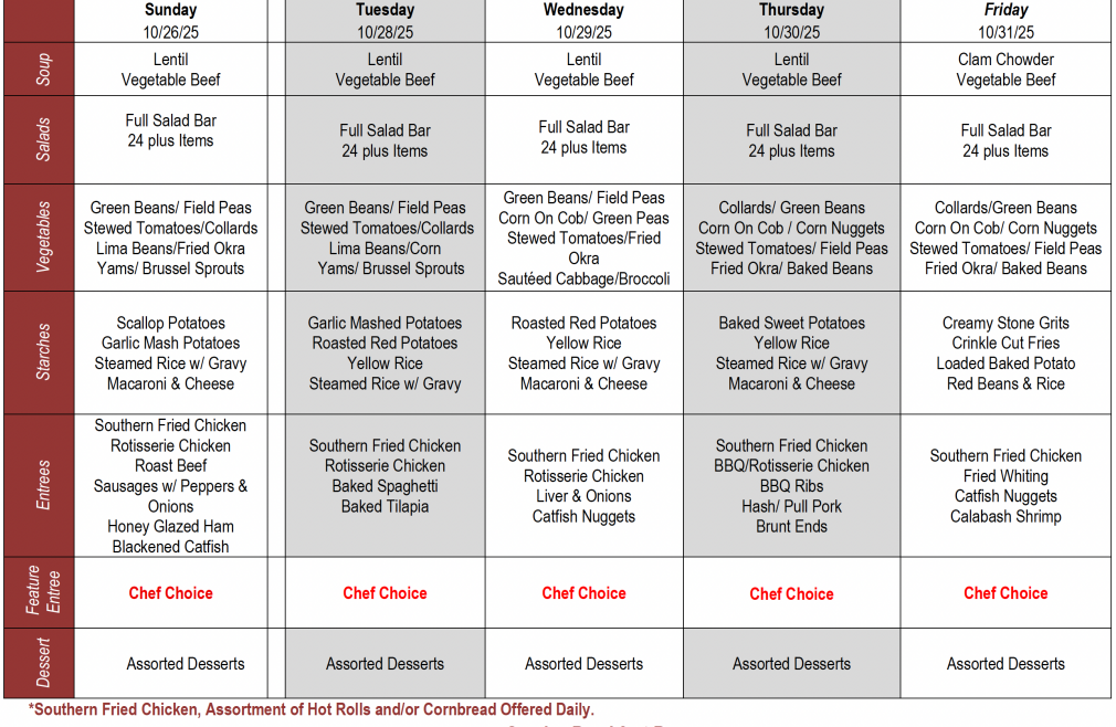 Buffet Weekly Menu