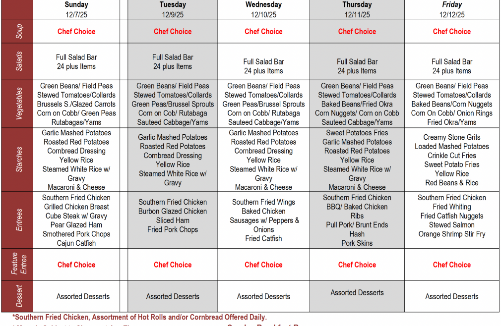 Buffet Weekly Menu