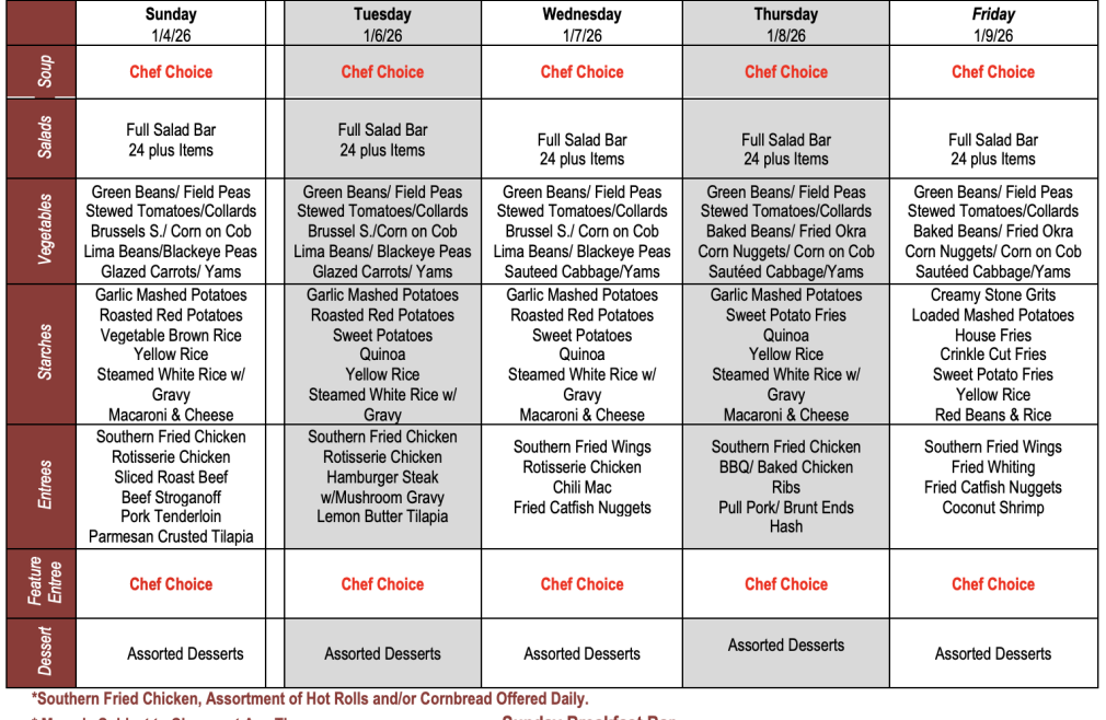 Buffet Weekly Menu