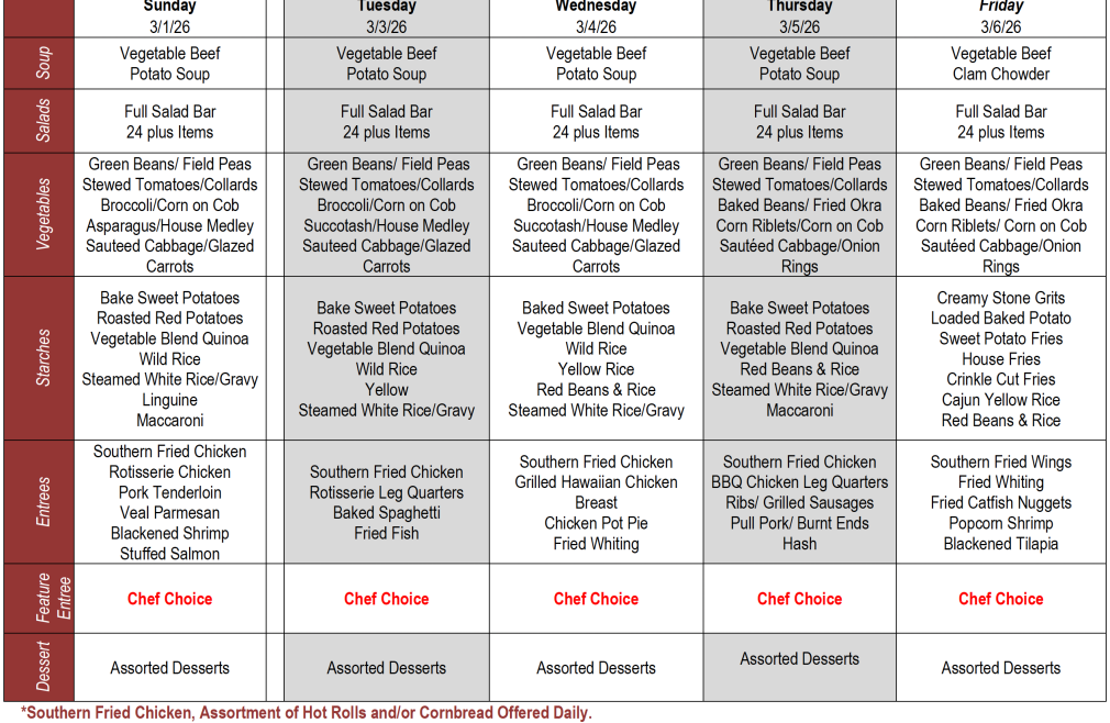Buffet Weekly Menu