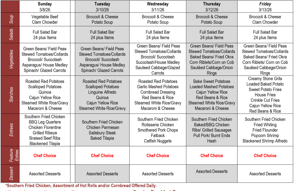 Buffet Weekly Menu